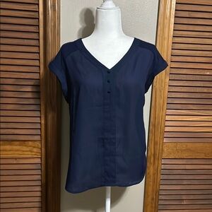 Deep Navy Blue V-Neck Cap Sleeve Blouse
